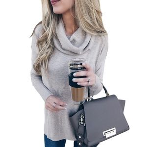 Lou & Grey for Loft Grey Cowl Neck Tunic Sweater w/ Ribbed Neck - women‘s medium